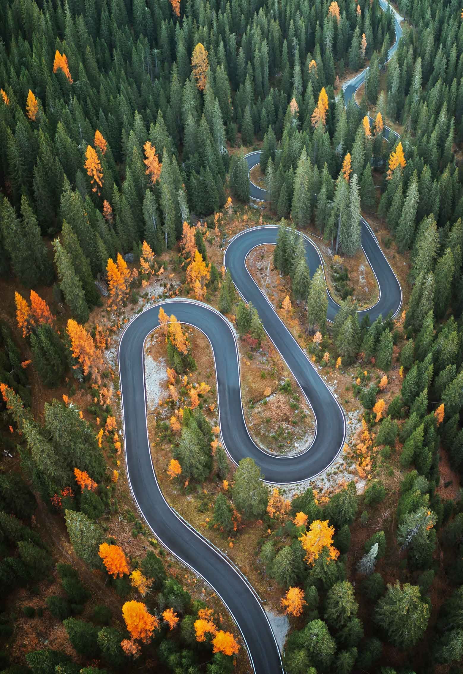 Snake road near Passo Giau in Dolomite Alps